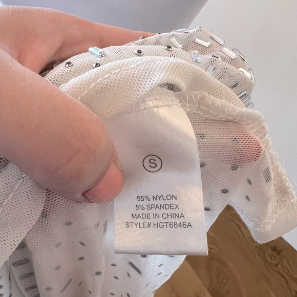 Fashion Nova RockStar Rhinestone Mesh Sheer Crop Top in Nude - Size S - Picture 7 of 7